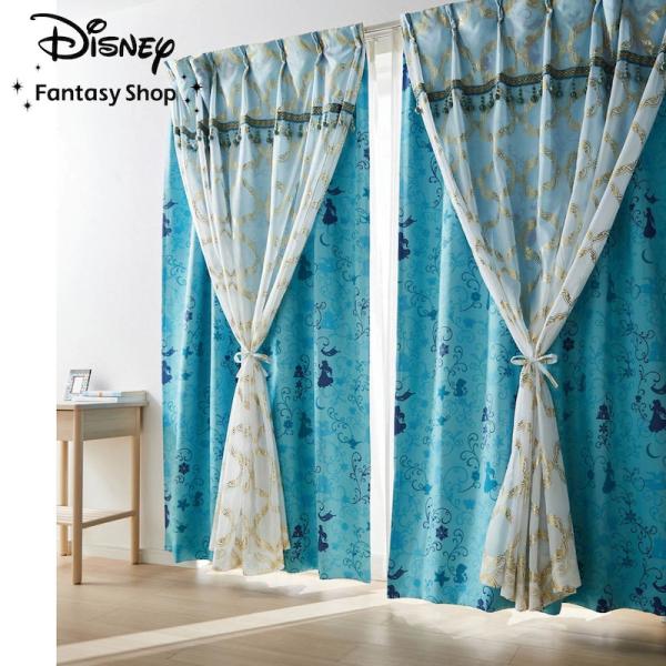 Disney ディズニー 箔プリントの２重遮光カーテン「ジャスミン」 約100×110（2枚） 約100×120（2枚）