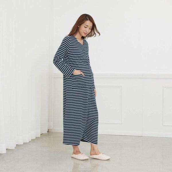 授乳対応 マタニティ ２ｗａｙ ワンピース パジャマ ネイビー オフホワイトボーダー M L ベルメゾン Paypayモール店 通販 Paypayモール
