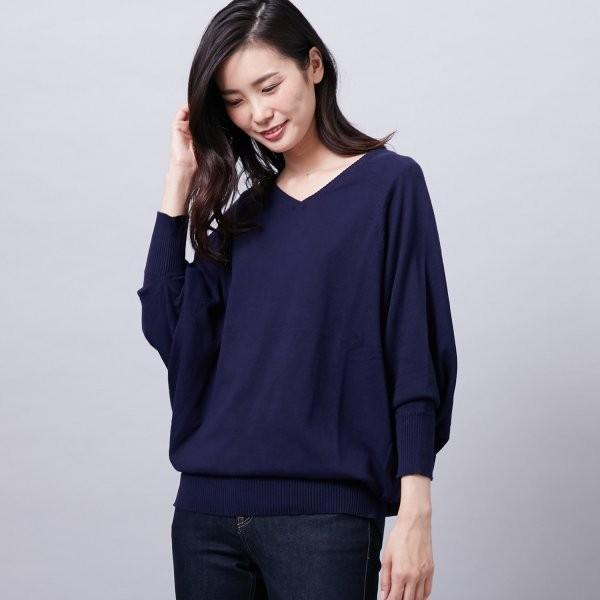 ニット セーター レディース ｖネックゆったりドルマン綿混ニット ネイビー ベルメゾン Paypayモール店 通販 Paypayモール