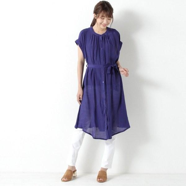 ワンピース チュニック レディース さらさら涼しい スラブ半袖前開きワンピース ロイヤルブルー ベルメゾン Paypayモール店 通販 Paypayモール