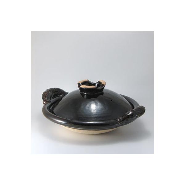 土楽窯　ふた付き黒鍋一尺二寸