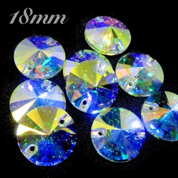 A5ラジュー　ソーオン　ソーオンビジュンク・crystalAB・丸型　衣装パーツ　18ｍｍ　9粒ガラスビジュー　ガラスストーン　高輝度ビー　縫い付けビジュー