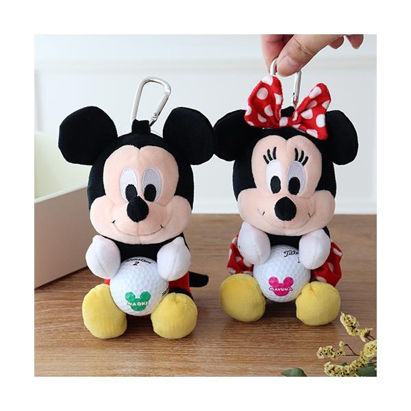ミッキー＆ミニー抱きぬいぐるみポーチペアセット 名入れゴルフボール付き ゴルフ好き 名前入りプレゼント 誕生日 結婚祝い カップル 記念日 ギフトセット
