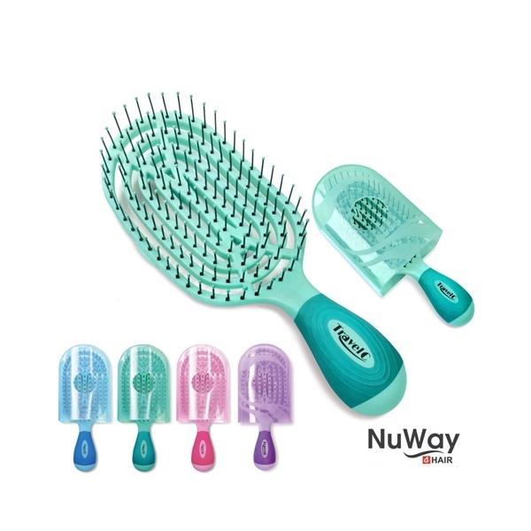 NuWayブラシ TravelC 　NuWay TravelC ヘアブラシ ケース付　正規品　ニューウェイ NuWay4Hair ヘアケアブラシ　コンパクト　4色からお選びください