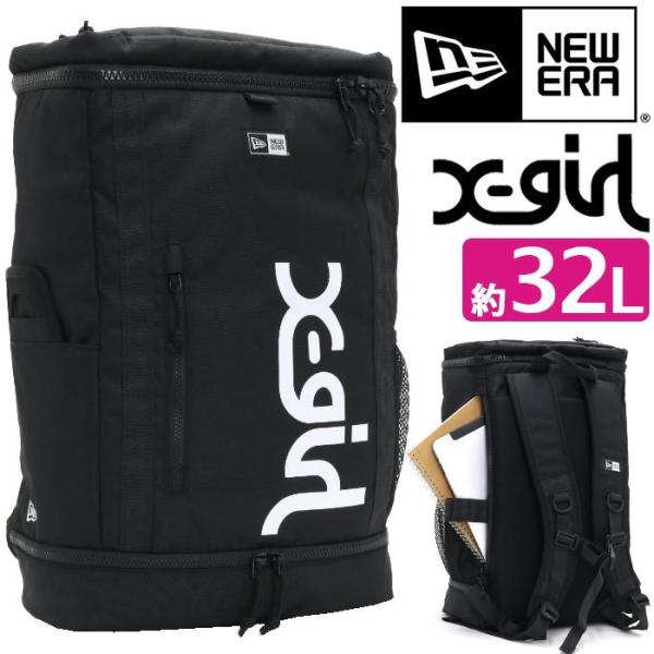 新品✨X-girl リュック ボックスパック 32L ミルズロゴ ブラック NEW ERA ニューエラ リュック 32L X-girl エックスガール コラボ