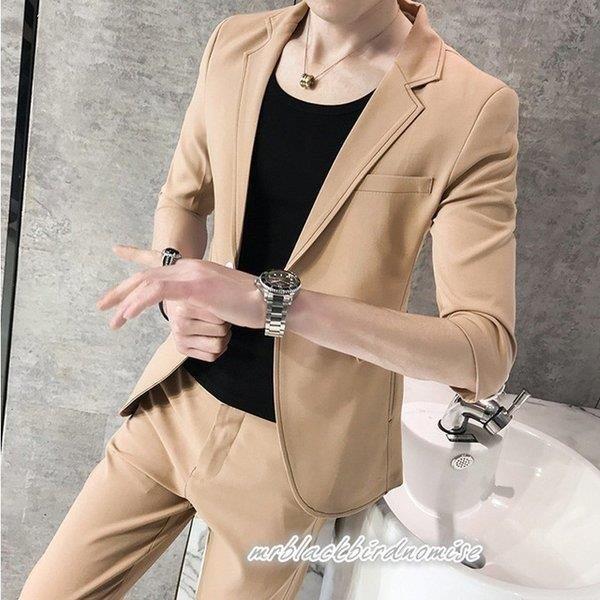 安心発送 無地 七分丈 七分袖 2点セット スーツセット ビジネススーツ 七分丈 七分袖 2点セット スーツセット ビジネススーツ メンズスーツセット カジュアル 春用 夏用 紳士服 細身 セットアップ ビジネススーツ