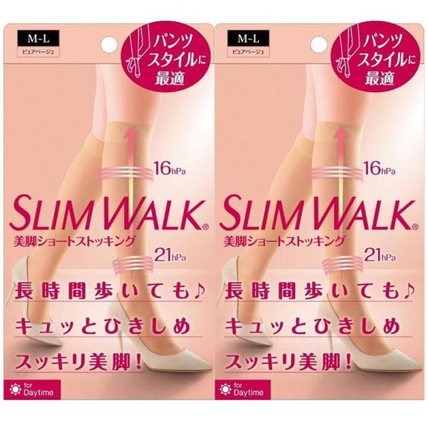 着圧ストッキング スリムウォーク 美脚 ショートストッキング 2個パック M-L ピュア ベージュ 着圧 ストッキング AskDoctors