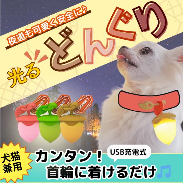 光るどんぐり LED ライト USB充電式 夜 さんぽ 安心 安全 犬 猫