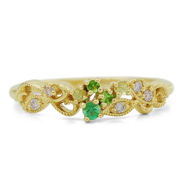 エメラルド ペリドット ローズカットダイヤ ダイヤモンド リング  