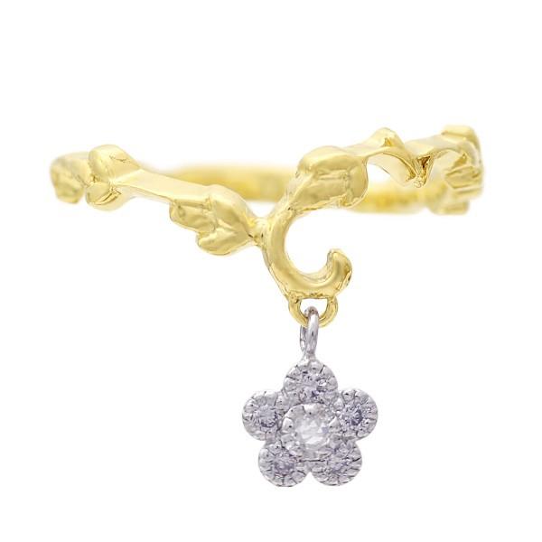 K18/Pt900,ロースゴールドコンビダイヤモンド 花形リング クーポン登場中 PT900 K18、K10コンビ ローズカットダイヤ「フラワー