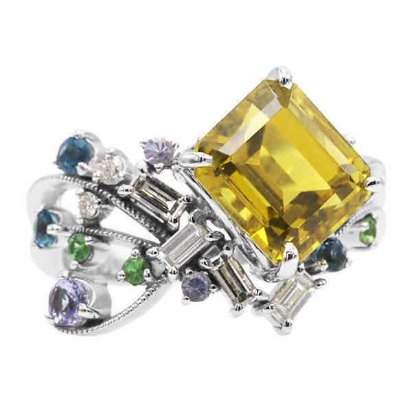 K18WGガーネット＆ピンクトルマリン・ダイヤモンドリングSize11