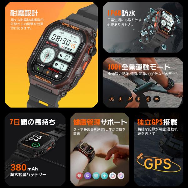 �y2025�N �V�o�� GPS�A�g�z�X�}�[�g�E�H�b�` Bluetooth�ʘb�@�\ 1.75�C���`���� �j�����p iPhone&�A���h���C�h�Ή� SMS/Line�ʒm ���y�Đ� �^���L�^ ���i�摜1