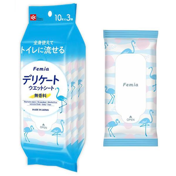 レック Femia フェムウェット デリケート ウェットシート 無香料 10枚入×3個