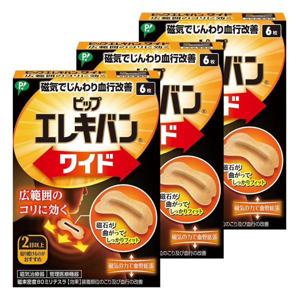 ピップ エレキバン ワイド  磁器治療器 磁力で血行改善 肩こり 腰痛 首 腰 肩甲骨 コリ 6枚入