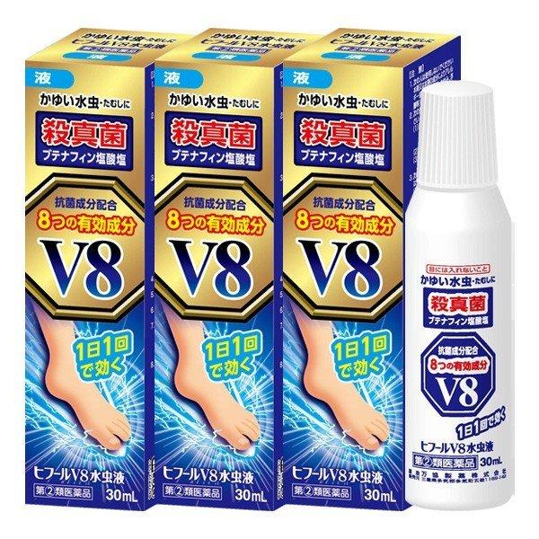 ■販売名：ヒフールV8液（みずむし・たむし用薬）■効果・効能：みずむし、いんきんたむし、ぜにたむし■用法・用量：1日数回、適量を患部に塗布してください。※使用上の注意をよくお読みください。■成分・分量（100ml中）ブテナフィン塩酸塩…1....