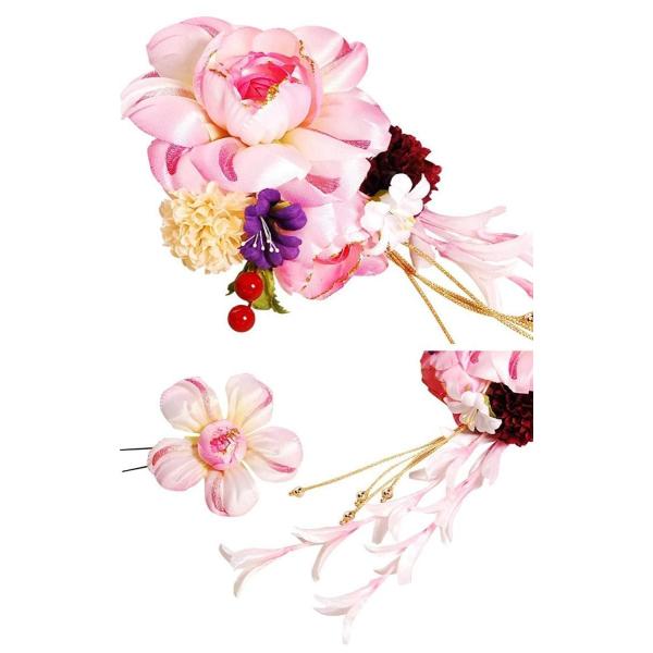 ピオニー花髪飾りセット 2615p かんざし2点セット ピンク 桃色 ピンポンマム 成人式 七五三