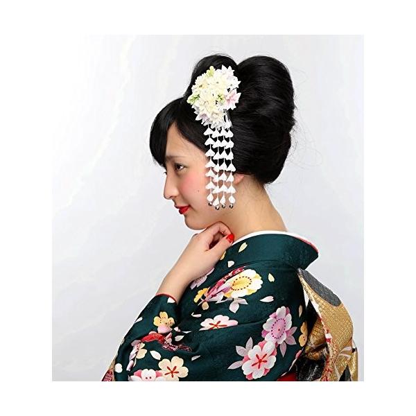安全 つまみ細工 髪飾り 白 ホワイト 菊 梅 かんざし 簪 成人式 浴衣 和装 振袖 卒業式 髪型
