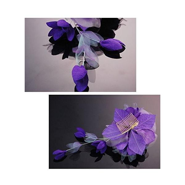 花髪飾りかんざし 紫 シルク スワロフスキー 永遠の定番モデル 成人式 振袖 髪型 簪 卒業式 袴 和装 着物