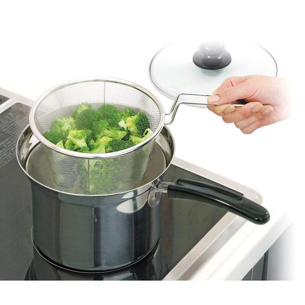 片手鍋 深型 便利でござる ナベ 18cm ザル付き