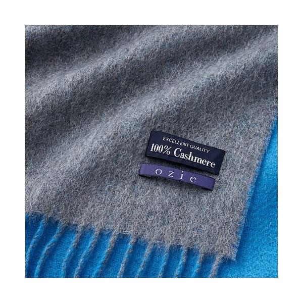 オジエ Ozieマフラー ストールリバーシブル カシミヤ100 レディース グレーｘブルー青 男女兼用 新品 送料無料 メンズ