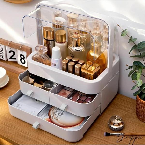 ●商品ポイント 【防塵、防水デザイン】化粧品ケースはクリアカバーと引き出しのデザインなので、埃や水の浸入を防ぎます。【大容量】三段式の多機能化粧収納ボックスです。上は大きいスペースなので、透明蓋付きので中身が一目瞭然です。高いボトルと沢山入...