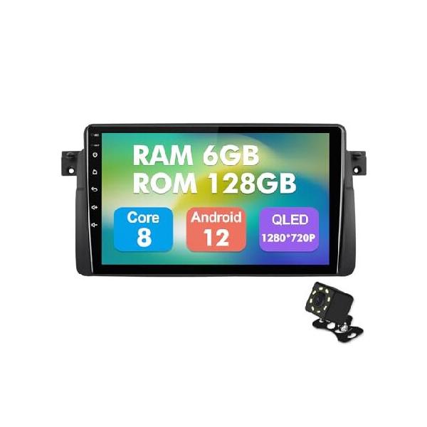 6+128G 9-inch Android 12 Double Din Car Stereo for BMW E46/M3/318/320/325/Rover 