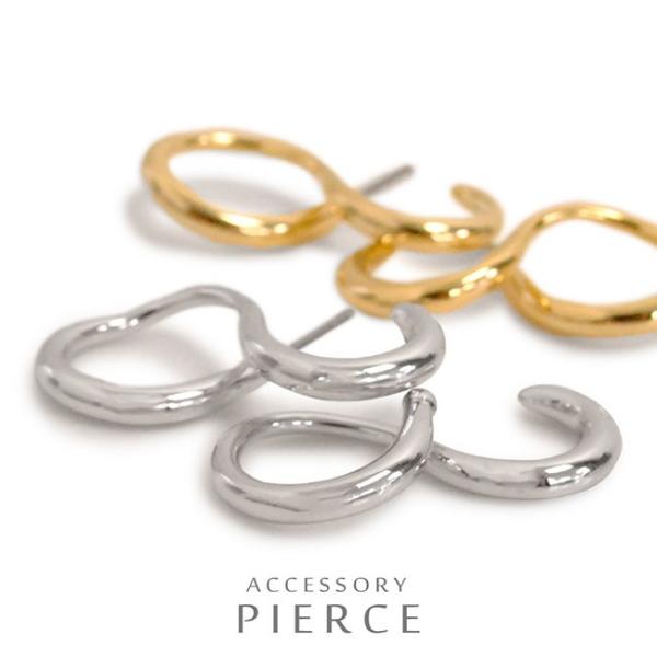 ピアス メタル ウェーブ 2連 重ねづけ風 ダブルリング エイトカーブ