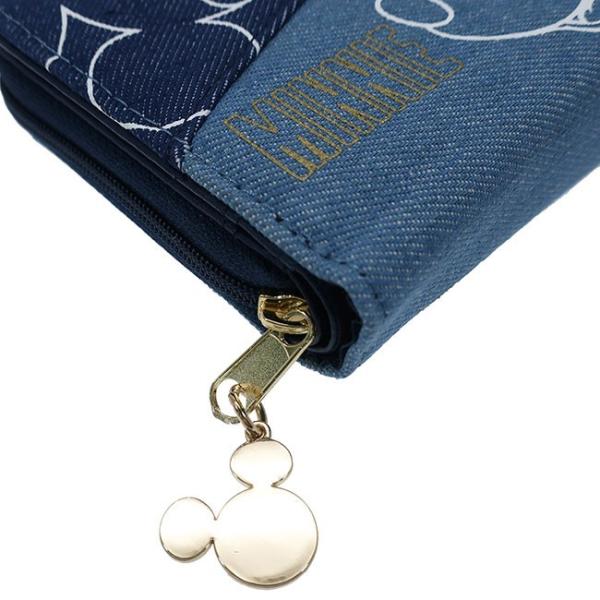 二つ折り財布 デニム レザー ミッキーマウス ミニーマウス ワッペン