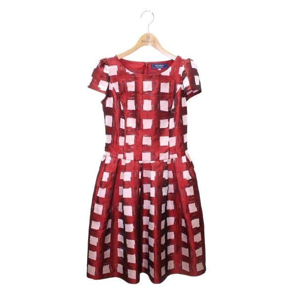 エムズグレイシー Check Jacquard Dress 811525 ワンピース 36 レッド