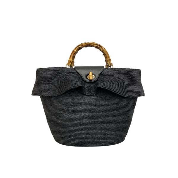 極美品✨ヘレンカミンスキー Cassia S ラフィア かごバッグ 2WAY 黒 ヘレンカミンスキー バッグ ブラック バンブー ラフィア 2WAY カゴ