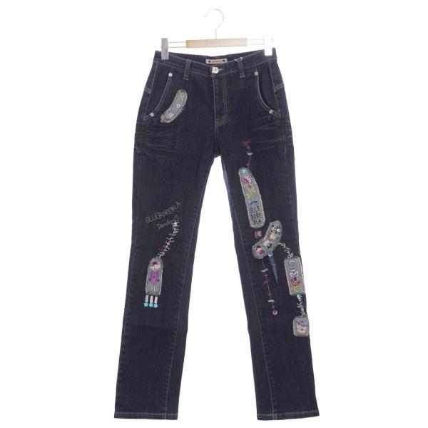 アルベロベロ 318090 デニムパンツ M ネイビー パッチワーク ビジュー