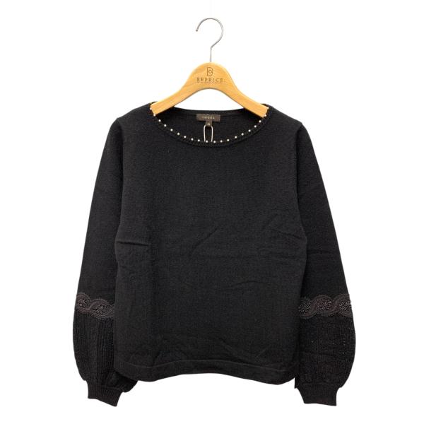 トッカ 664-5 KR セーター M ブラック カシミア混 パール レース