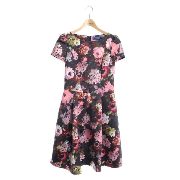 エムズグレイシー 011517 ワンピース 38 ブラック フラワーモチーフ