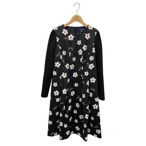 エムズグレイシー 311607 ワンピース 42 ブラック フラワーモチーフ袖  