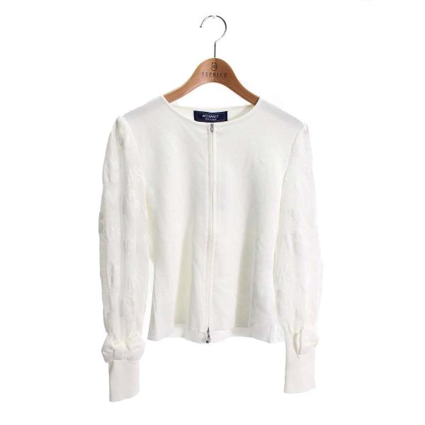 【美品✨】エムズグレイシー カーディガン　花　リボン付き　ジップアップ　38 エムズグレイシー 118105 カーディガン 38 ホワイト カメリアW