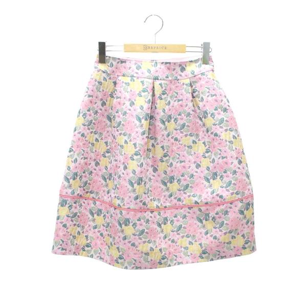 美品 M'S GRACY フラワー モチーフ ジャガード スカート ピンク 38 美品 M'S GRACY フラワー モチーフ ジャガード スカート ピンク
