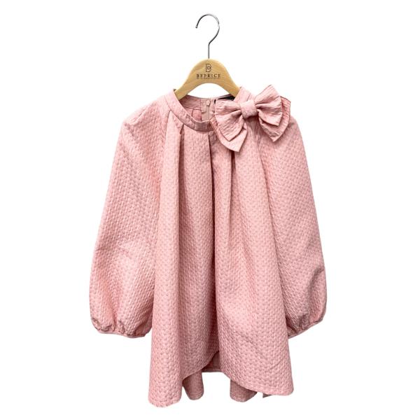 エムズグレイシー.ジャガード織り　ボリュームブラウス　ピンク　リボン　日本製　M エムズグレーシージャガード織りボリュームブラウス