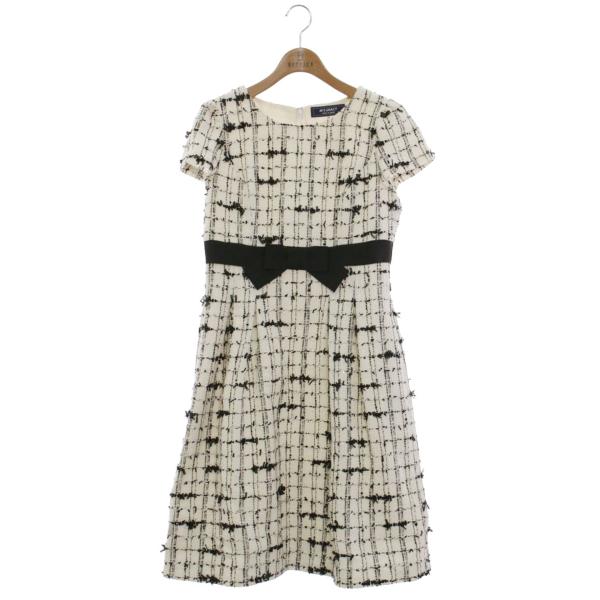 エムズグレイシー 721542 ワンピース 40 ホワイト ツィード リボン