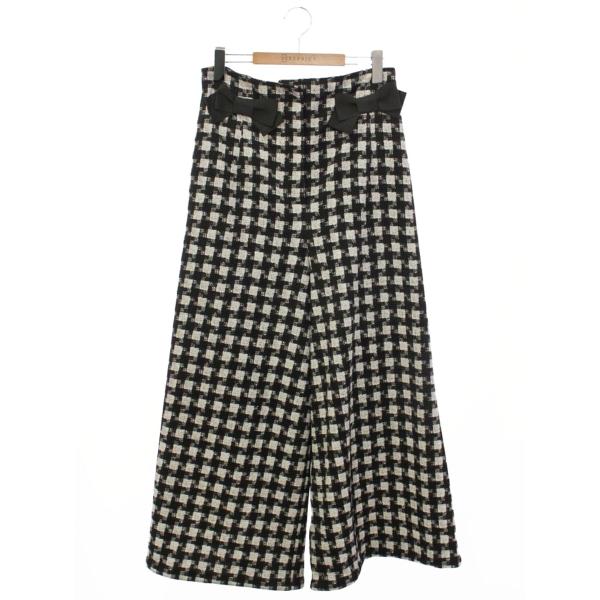 エムズグレイシー 416507 ワイドパンツ 40 ホワイト/ブラック リボン