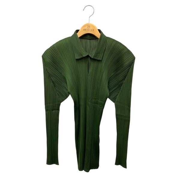 プリーツプリーズ イッセイミヤケ プリーツカットソー 長袖 3 緑 PLEATS PLEASE ISSEY MIYAKE（カットソー(長袖/七分)）のフリマ