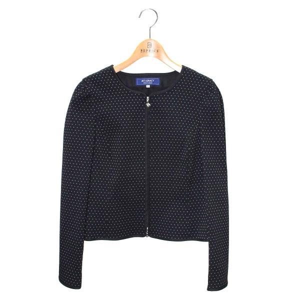 エムズグレイシー 914512 ジャケット 40 ブラック カメリア Wジップ