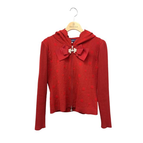 エムズグレイシー 318521 カーディガン 38 レッド スカラフードジップ  