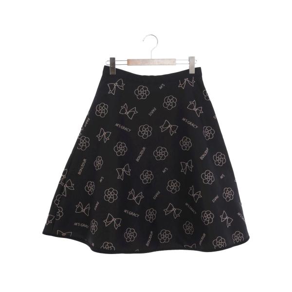 エムズグレイシー 017503 スカート 40 ブラック モチーフ ジャカード
