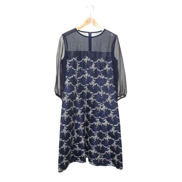 エムズグレイシー 421502 ワンピース 40 ネイビー シフォン 切替