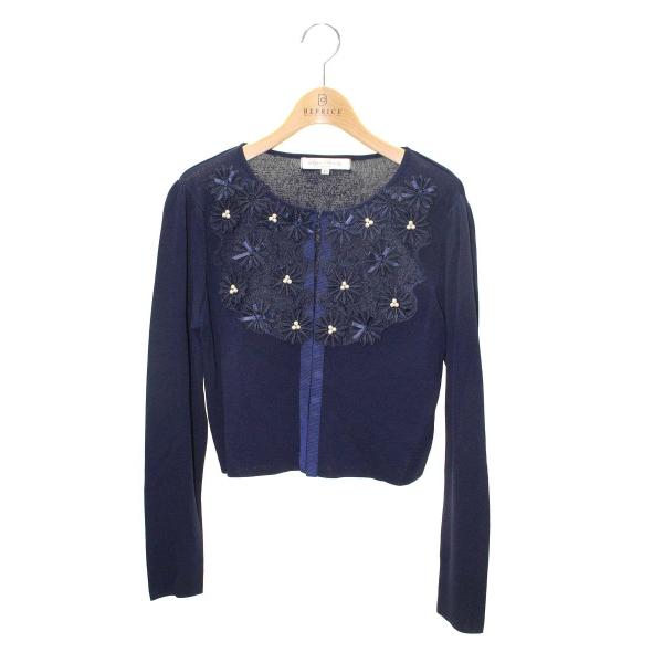 スーパービューティー カーディガン 40 ネイビー フラワーモチーフ