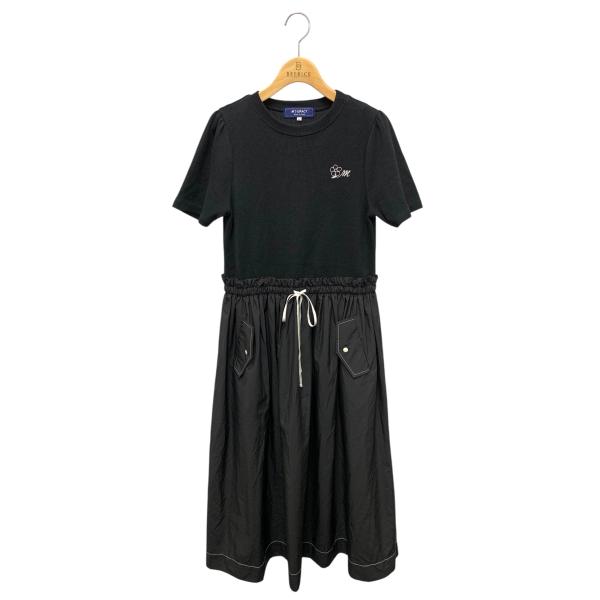 エムズグレイシー 411347 ワンピース 40 ブラック 花 ニット 異素材