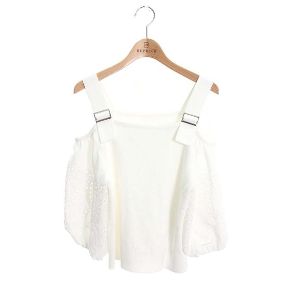 グレースコンチネンタル 刺繍パフスリーブニットトップ 01242 43023 36 ホワイト カットワークレース ‘24SS ITRVPQ1ZP2UP GRACE CONTINENTAL - グレースコンチネンタル 刺繍パフスリーブニット