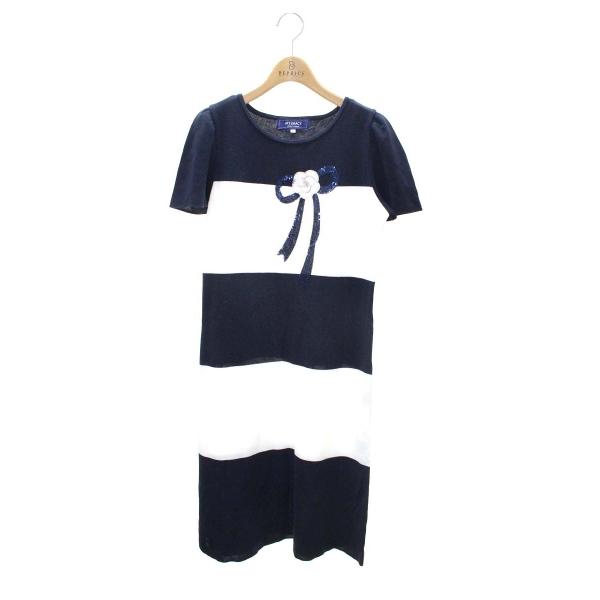 エムズグレイシー 818130 ワンピース 40 ネイビー ニット スパンコール