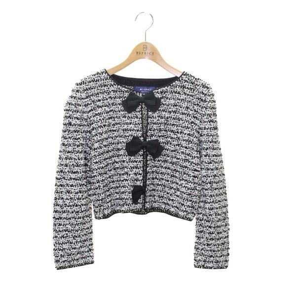 エムズグレイシー 018504 カーディガン 38 ブラック ツイード調 リボン