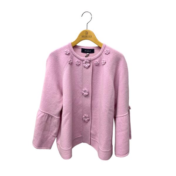 M's Gracy 花柄刺繍 カーディガン 40 エムズグレイシー 318627 カーディガン 40 ピンク フラワーモチーフ